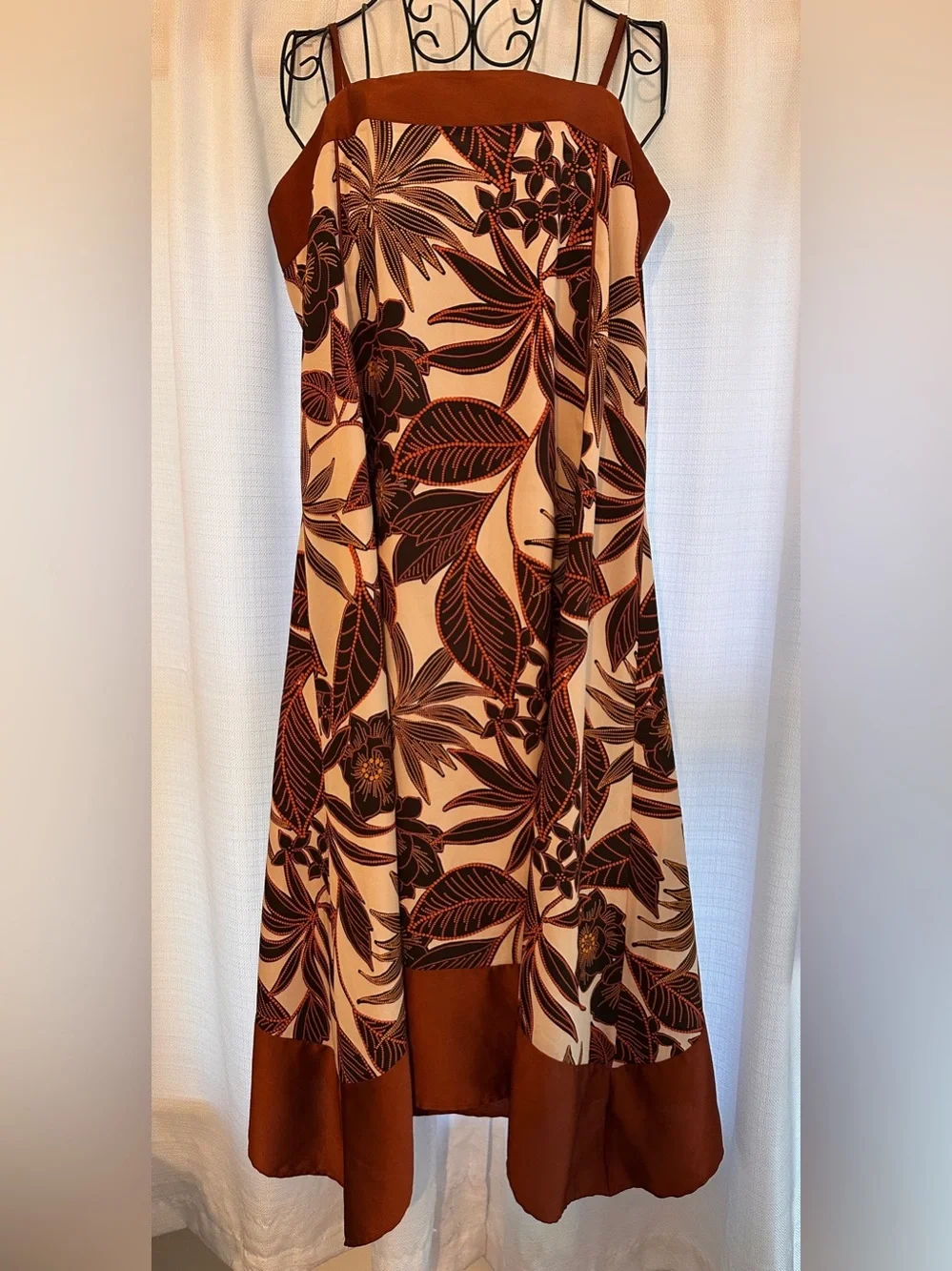 DKNY Cream and Brown Tropical Print Sundress